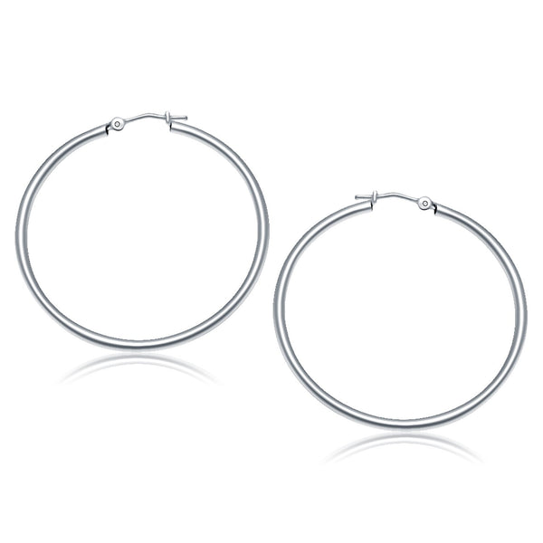 14K White Gold Polished Hoop Earrings (40 mm)