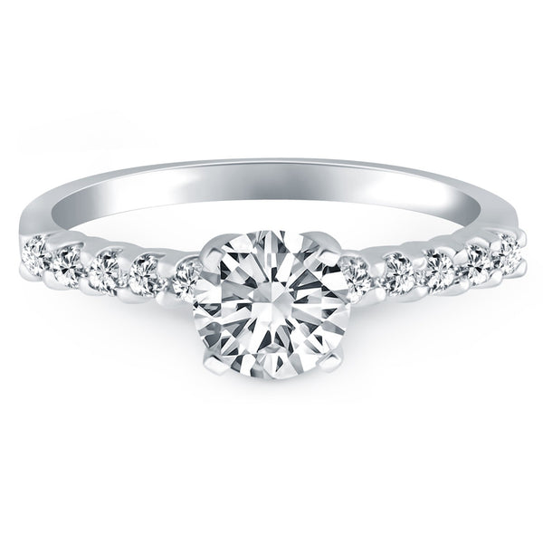 14K White Gold Shared Prong Diamond Band Accent Engagement Ring