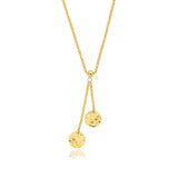 14K Yellow Gold Hammered Disc Lariat 17 inches Necklace