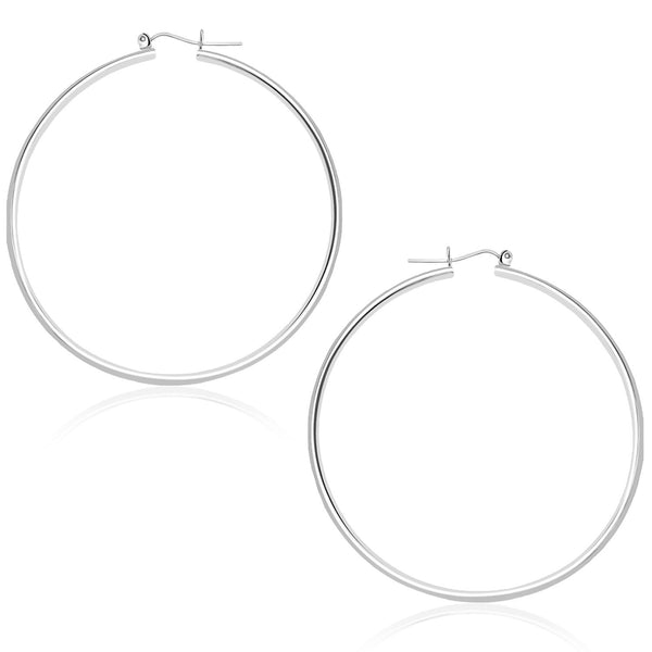 14K White Gold Polished Hoop Earrings (45 mm)