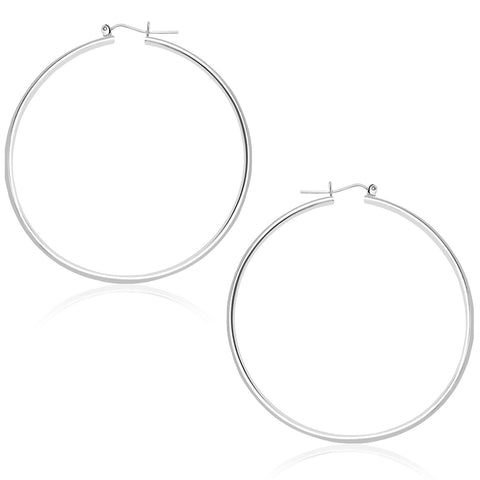 14K White Gold Polished Hoop Earrings (45 mm)
