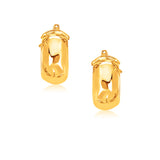 14K Yellow Gold Wide Small Hoop Earrings with Snap Lock