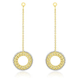 14K Two-Tone Gold Mesh Donut Motif Chain Dangling Earrings