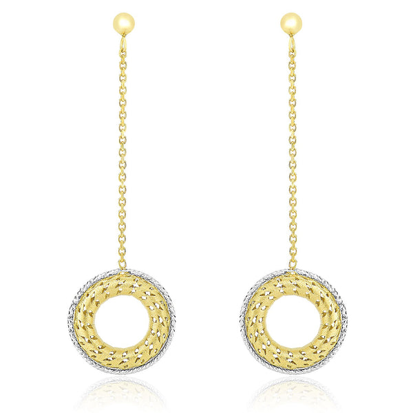 14K Two-Tone Gold Mesh Donut Motif Chain Dangling Earrings