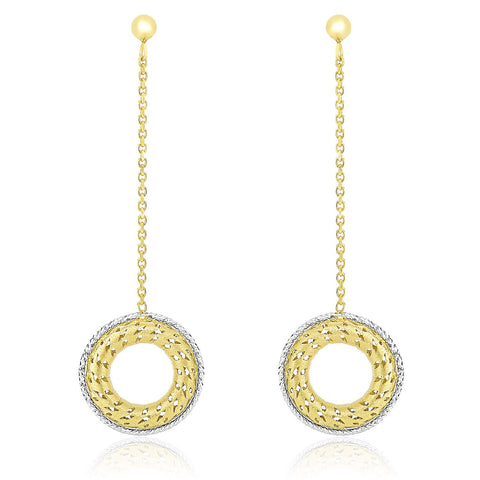 14K Two-Tone Gold Mesh Donut Motif Chain Dangling Earrings