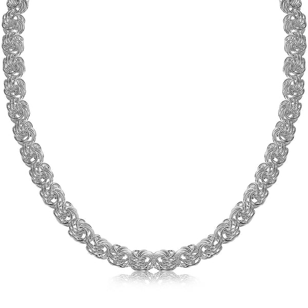 Sterling Silver Rhodium Plated Byzantine Motif Chain Necklace