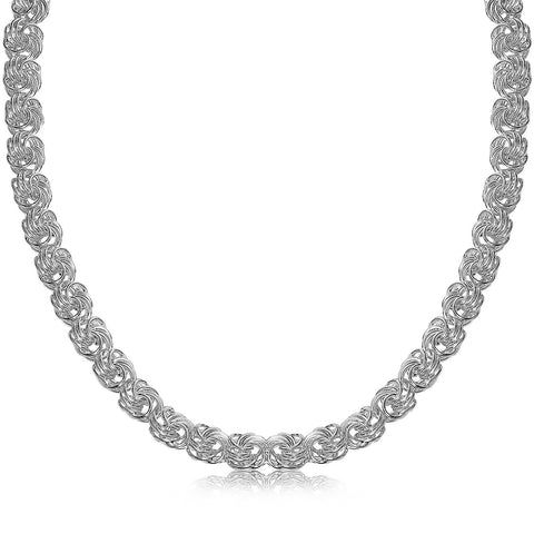 Sterling Silver Rhodium Plated Byzantine Motif Chain Necklace