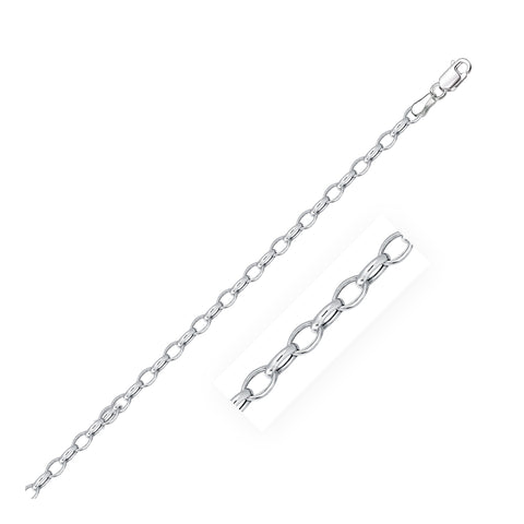 3.2mm 14K White Gold Oval Rolo Bracelet