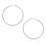 14K White Gold Polished Hoop Earrings (30mm)