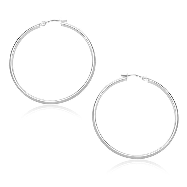 14K White Gold Polished Hoop Earrings (30mm)