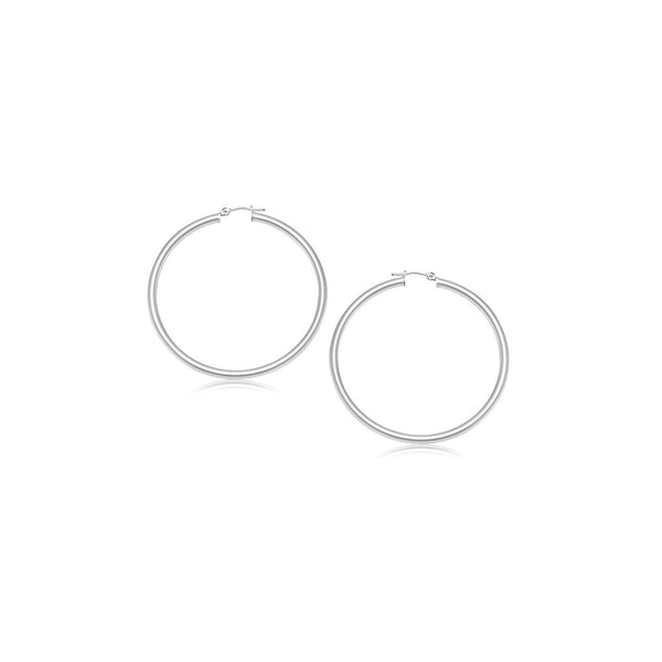 14K White Gold Polished Hoop Earrings (15 mm)
