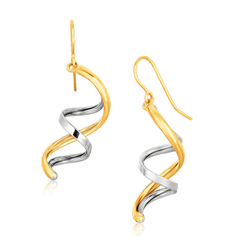 14K Two Tone Gold Double Helix Polished Dangling Earrings
