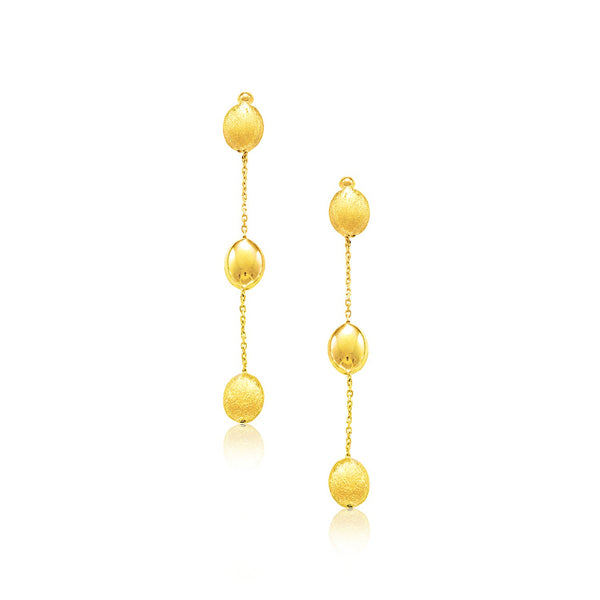 14K Yellow Gold Textured and Shiny Pebble Dangling Earrings