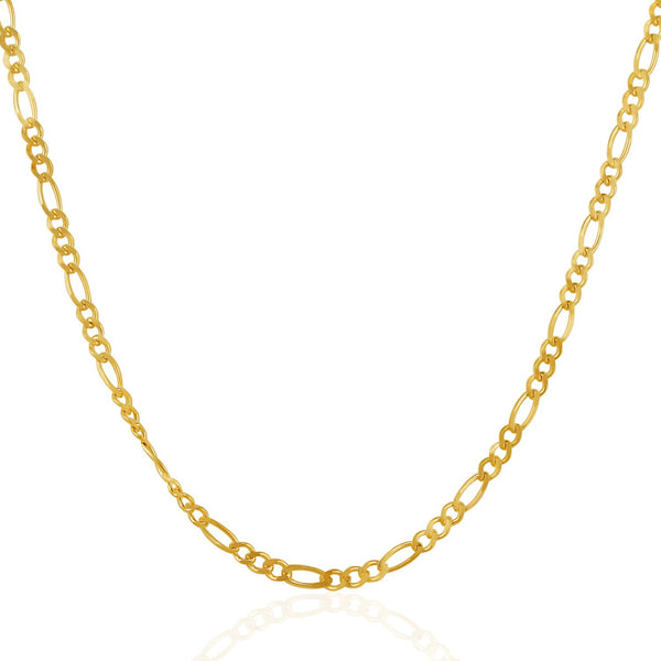 2.8mm 14K Yellow Gold Solid Figaro Chain