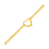 14K Yellow Gold Double Rolo Chain Anklet with an Open Heart Station
