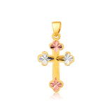 14K Tri Color Gold Cross Pendant