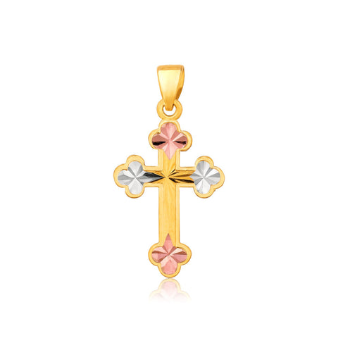 14K Tri Color Gold Cross Pendant