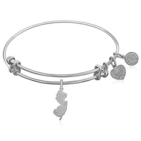 Expandable White Tone Brass Bangle with New Jersey Symbol