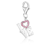 Sterling Silver Pink Tone Crystal Embellished LOVE Charm