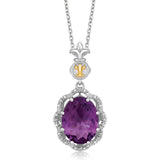 18K Yellow Gold and Sterling Silver Pendant with Amethyst and Diamonds