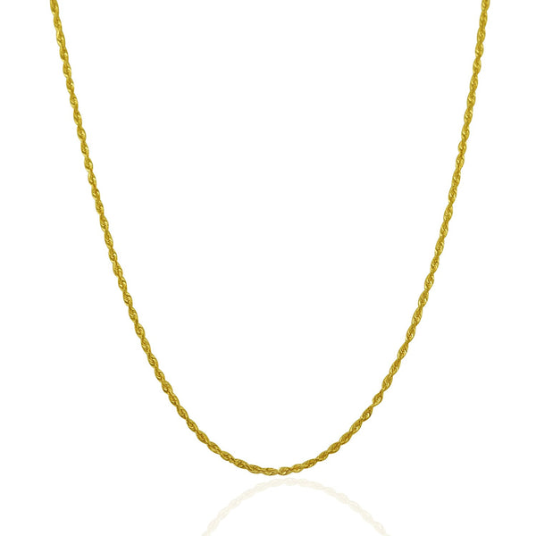 1.5mm 14K Yellow Gold Solid Diamond Cut Rope Chain