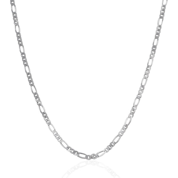 2.6mm 14K White Gold Solid Figaro Chain