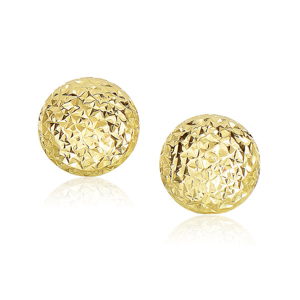 14K Yellow Gold Puff Round Earrings with Diamond Cuts