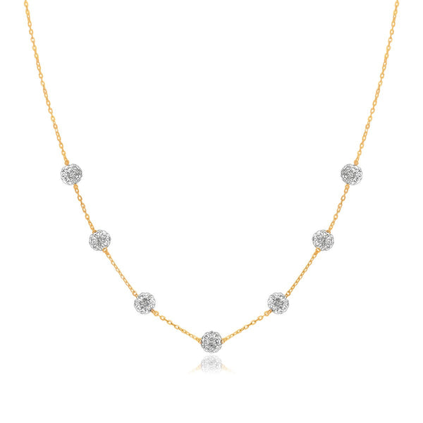 14K Yellow Gold Necklace with Crystal Embellished Sphere Stations