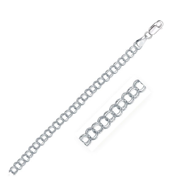 5.0 mm 14K White Gold Solid Double Link Charm Bracelet