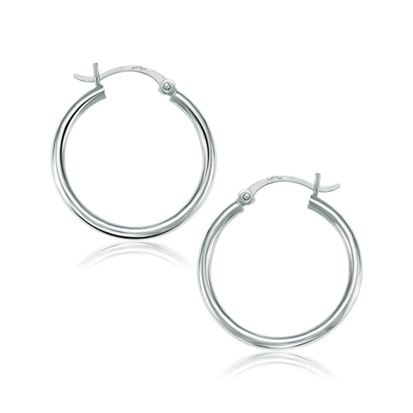 14K White Gold Polished Hoop Earrings (25 mm)