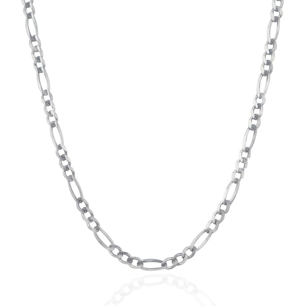 3.8mm 14K White Gold Solid Figaro Chain