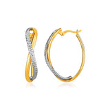 14K Two-Tone Gold Twisted Style Multi-Textured Hoop Earrings
