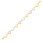 14K Three-Toned Yellow, White, and Rose Gold Open Heart Bracelet