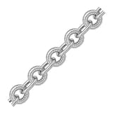 Sterling Silver Round Motif Cable Design Chain Link Bracelet