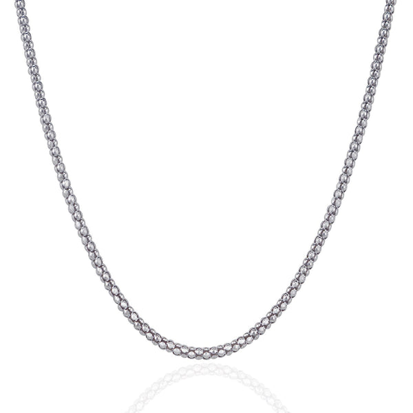 Rhodium Plated 2.5mm Sterling Silver Popcorn Style Chain