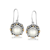 18K Yellow Gold and Sterling Silver Pearl Drop Earrings with Leaf Ornaments