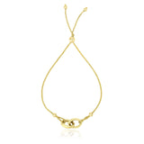 14K Yellow Gold Entwined Rings Adjustable Lariat Style Bracelet