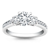 14K White Gold Three Stone Engagement Ring with Diamond Band