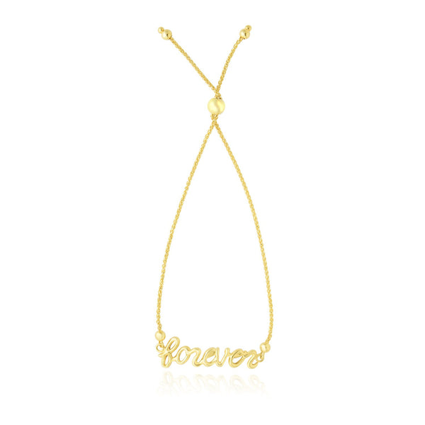 14K Yellow Gold FOREVER Ajustable Lariat Design Bracelet