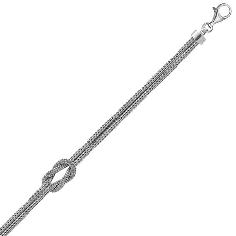 Sterling Silver Rhodium Plated Knotted Dual Strand Wheat Style Bracelet