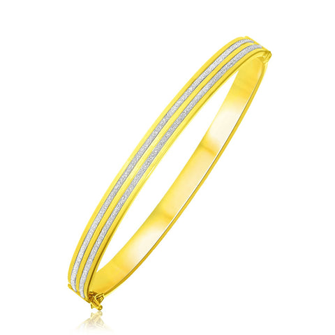 14K Yellow Gold Double Glitter Center Bangle