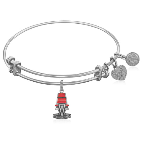 Expandable White Tone Brass Bangle with The Voice Chair Symbol