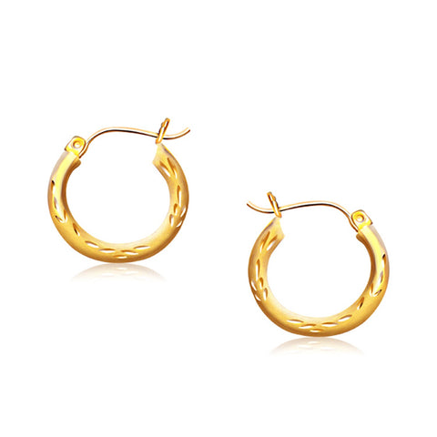 14K Yellow Gold Fancy Diamond Cut Hoop Earrings (5/8 inch Diameter)