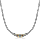 18K Yellow Gold and Sterling Silver Wheat Chain Necklace with Multi Gem Accents