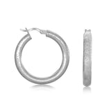 Sterling Silver Rhodium Plated Textured Hoop Earrings
