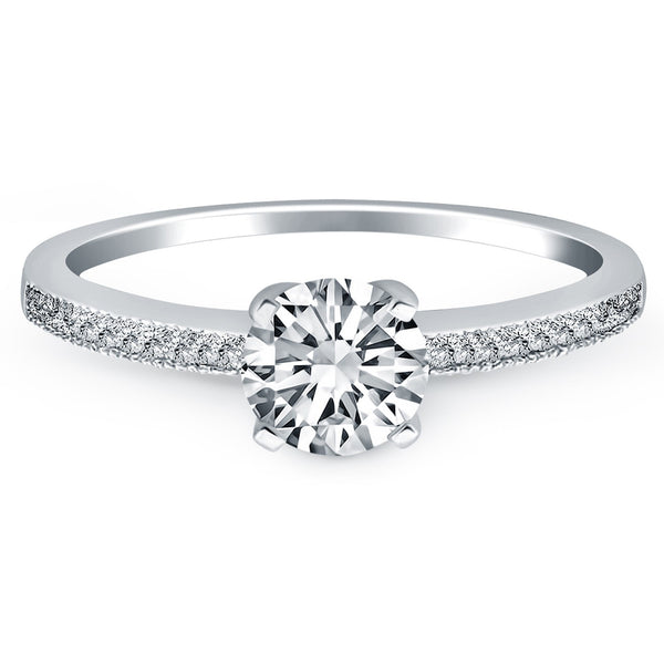 14K White Gold Classic Diamond Pave Solitaire Engagement Ring