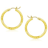 14K Yellow Gold Diamond Cut Hoop Earrings (25mm)