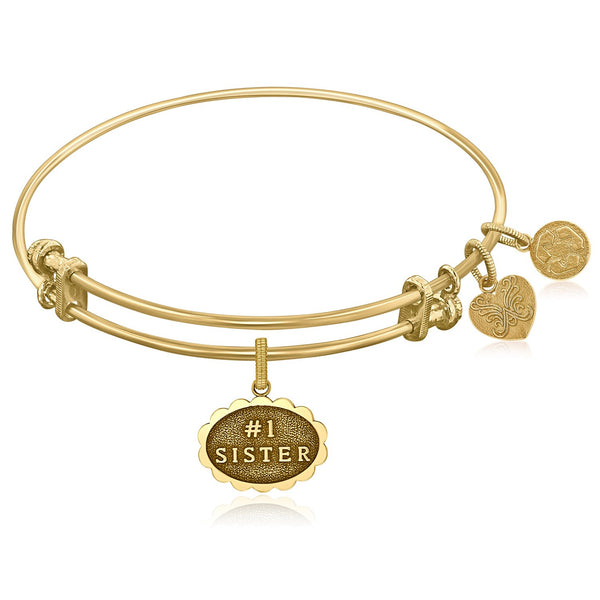 Expandable Yellow Tone Brass Bangle with #1 Sister Symbol
