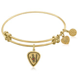 Expandable Yellow Tone Brass Bangle with I Love Music Enamel Symbol