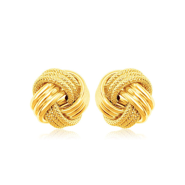 14K Yellow Gold Love Knot with Ridge Texture Earrings